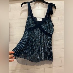 Gai Mattiolo Blue Silk Sequence Top